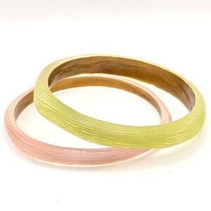 Textured Resin Bangle Bracelet Set Chartreuse Green Blush Pink Gold Tone